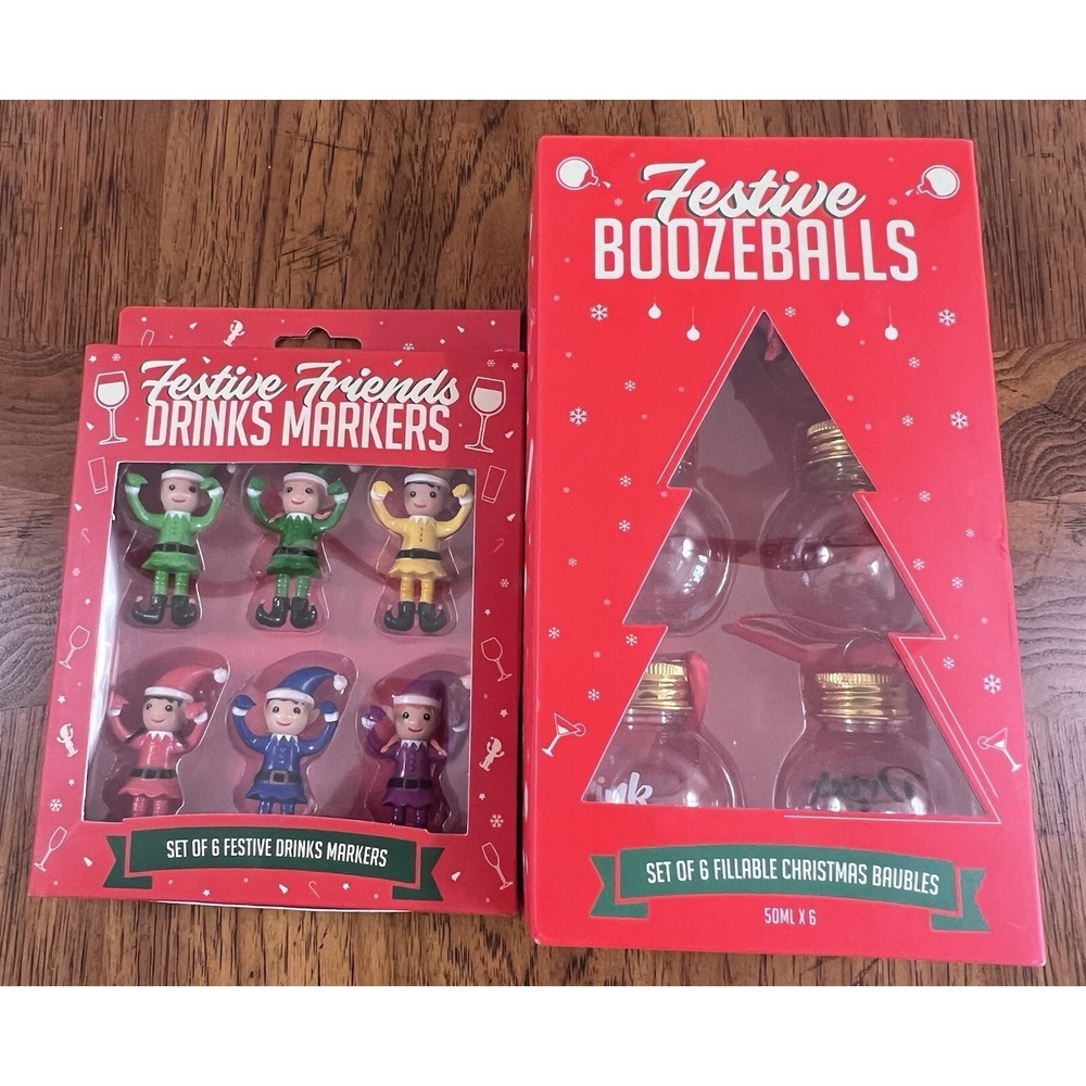 Festive Boozeballs & Friends Elf Drink Markers Christmas Ball Ornaments New